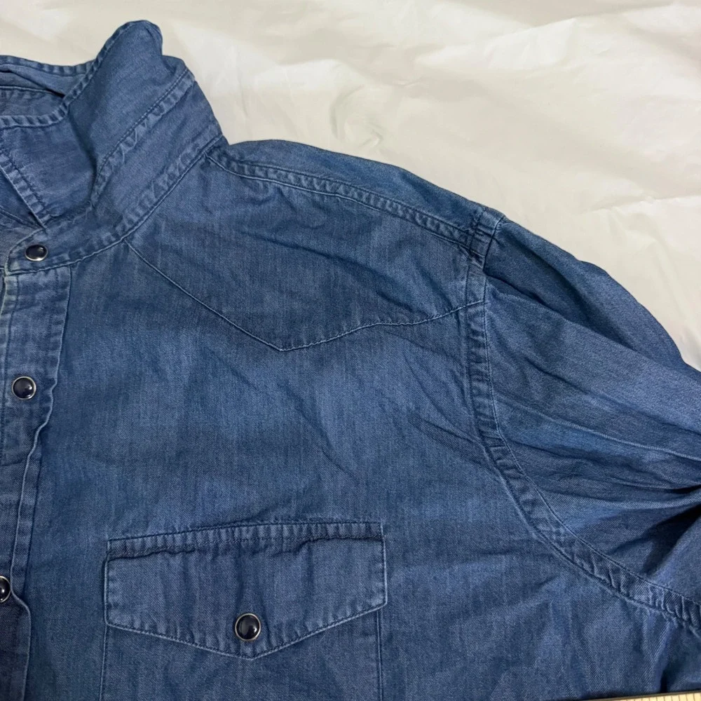 Brooks Brothers Mens Red Fleece Western Denim Shirt XXL Blue Cotton Snap Front